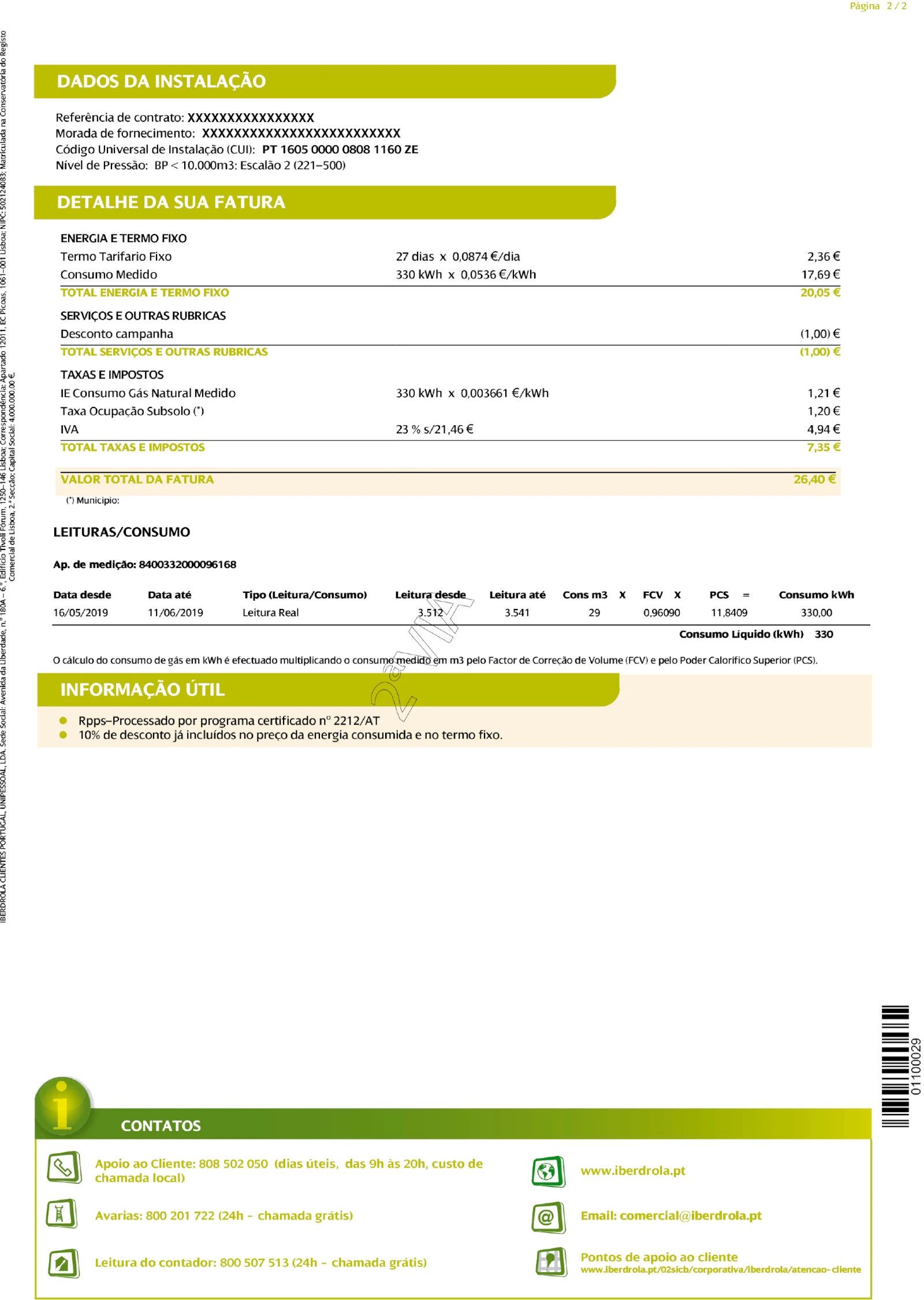 Anverso de factura de Iberdrola comercializador de referencia
